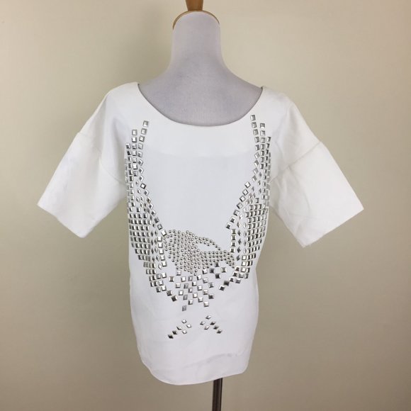 NWOT TOPSHOP White Silver Studded Back Dolman Short Sleeve Shirt - Picture 6 of 14